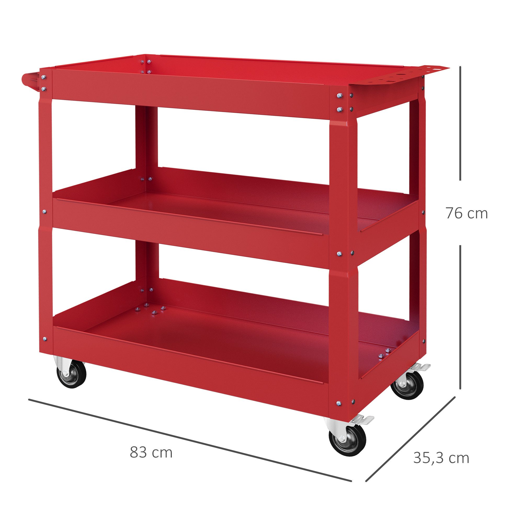Durhand Werkzeugwagen Werkstattwagen leer mit 3 Etagen Rollwagen, 4 Rollen, max. Traglast:150 kg, 0-tlg. Werkzeugset, (robuster Universalwagen, 1-tlg., mobiler Servicewagen aus Stahl), für Garage, Rot