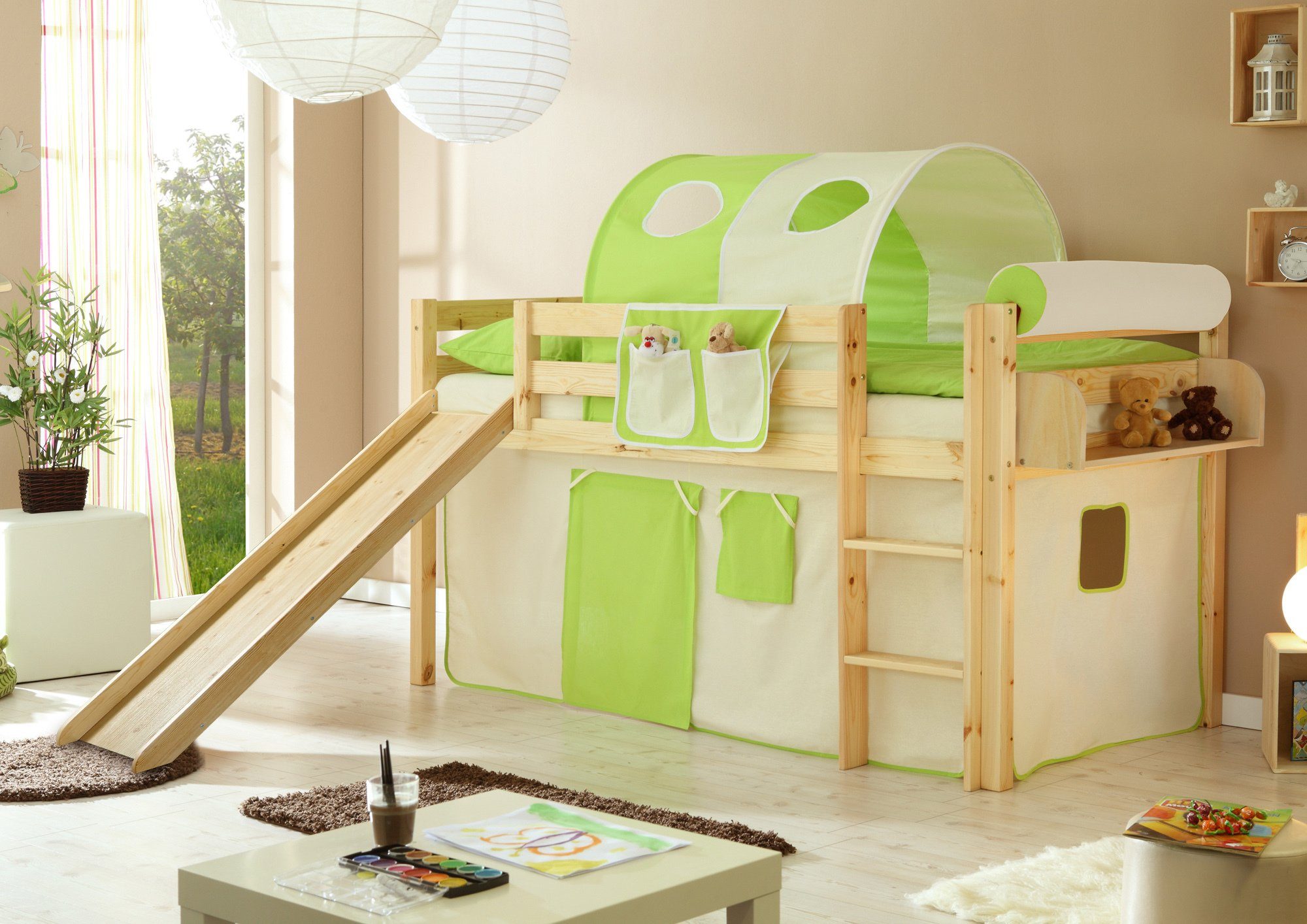 Ticaa Hochbett Rutschbett "Manuel" Kiefer Natur Classic