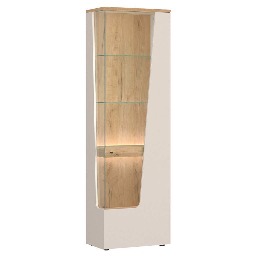Lomadox Vitrine CARMONA-129 60 cm breit in Kaschmir & Eiche, Türanschlag links