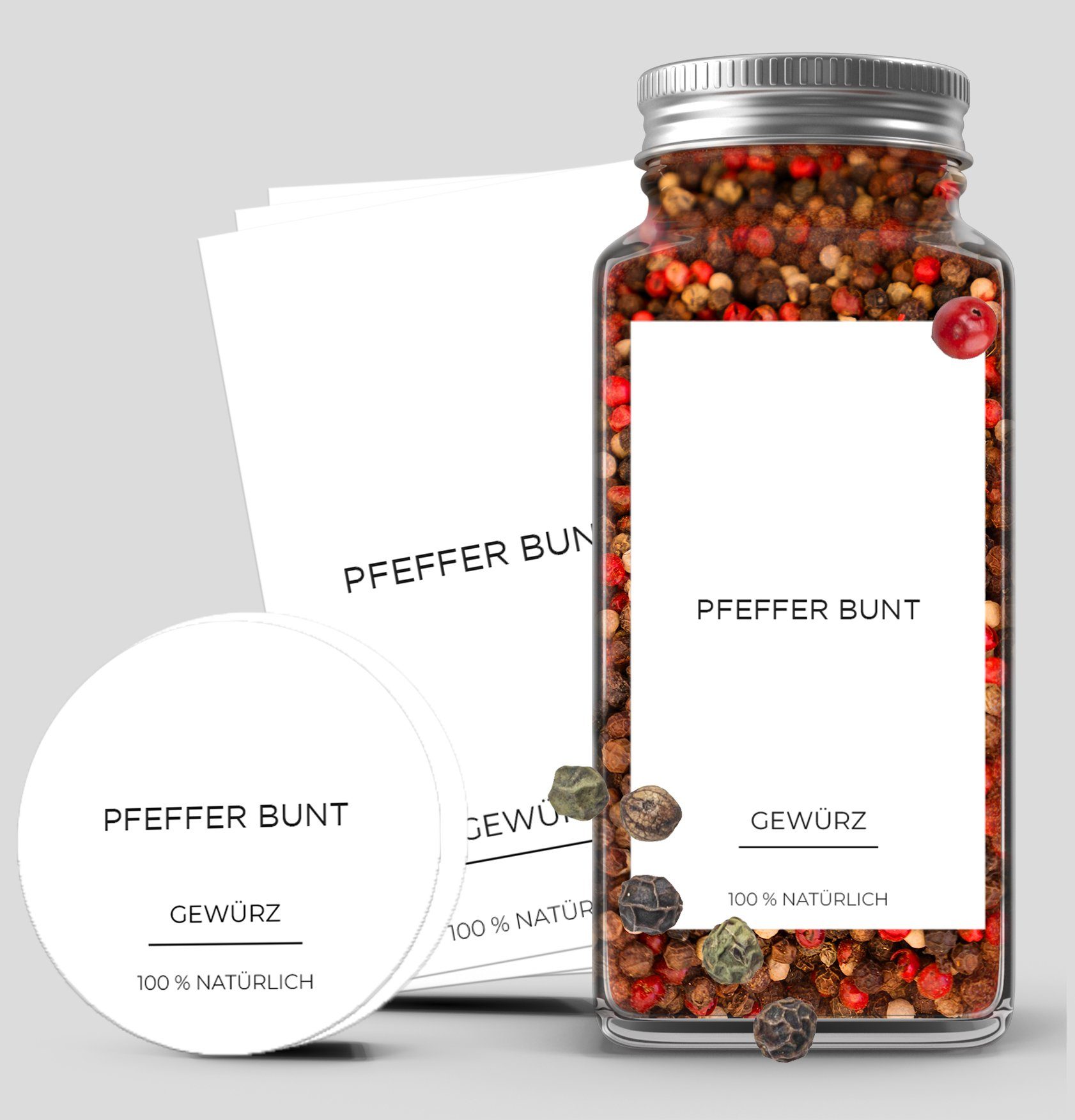 Montegoni Ярлыки 144 Stk. Rund oder 195 Rechteckige Gewürzetiketten selbstklebend, Wasserfest Gewürzaufkleber Vorratsetiketten - Gewürzgläser Ярлыки