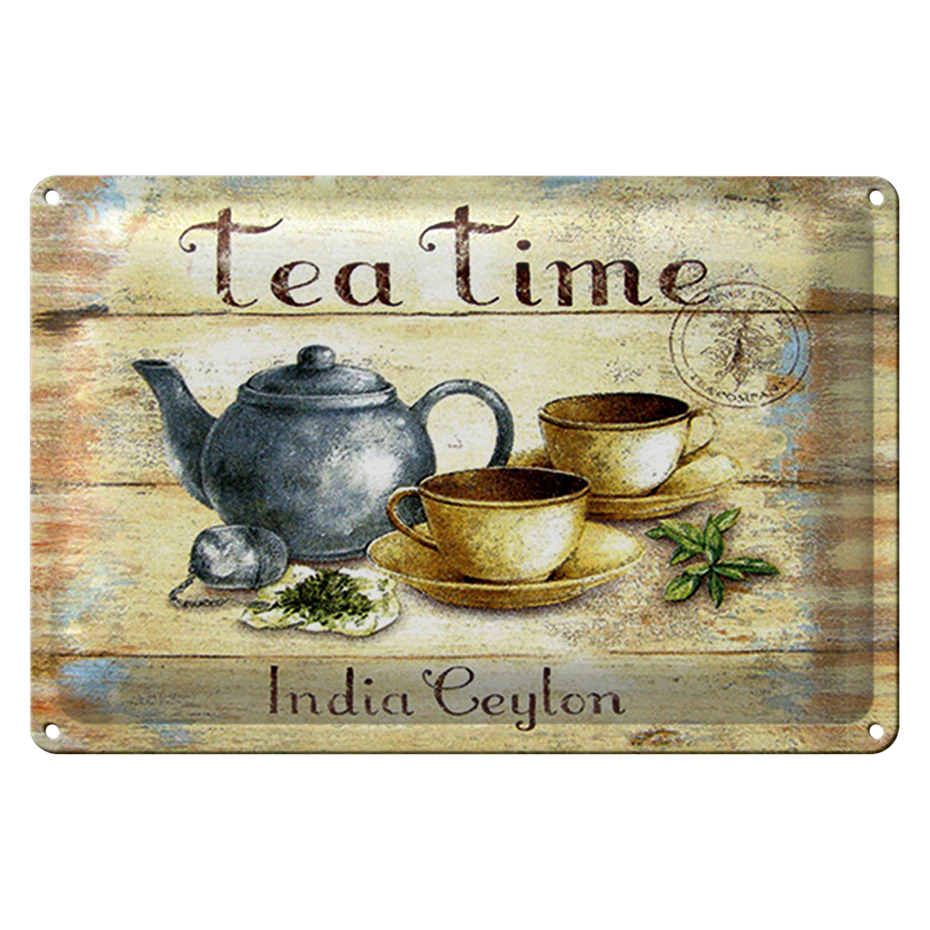 Roomando Metallschild Tee 40x30cm Tea Time India Ceylon Teekanne