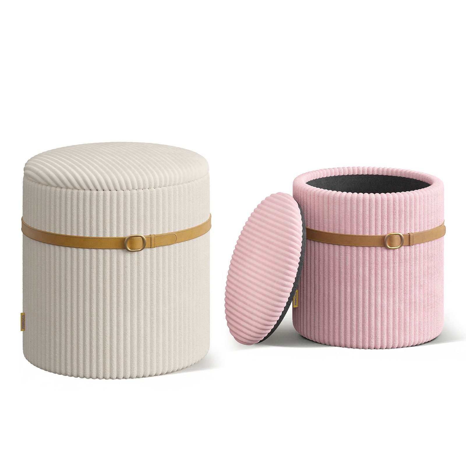 Pinmoco Rundes Hocker-Set (2-teilig) mit Stauraum, Sitzhocker sessel
