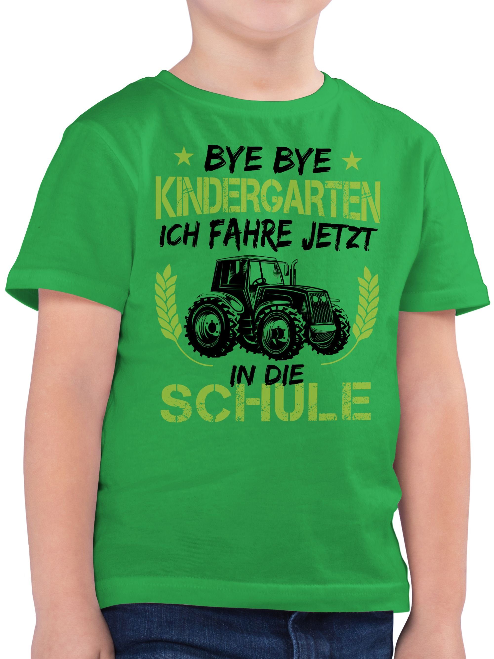 Grü Geschenke die Schwarz Schulanfang Traktor Schule 1 in Bye ich T-Shirt Kindergarten Junge Grün Einschulung jetzt Shirtracer Bye fahre