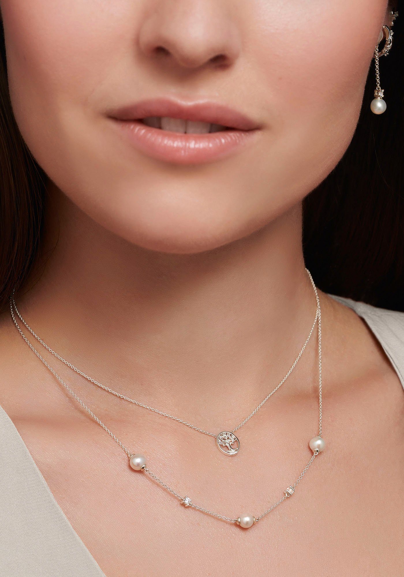 Perlenkette KE2120-167-14-L45V, - SABO (synth) Zirkonia Perlen mit mit Süßwasserzuchtperle THOMAS Steinen, mit