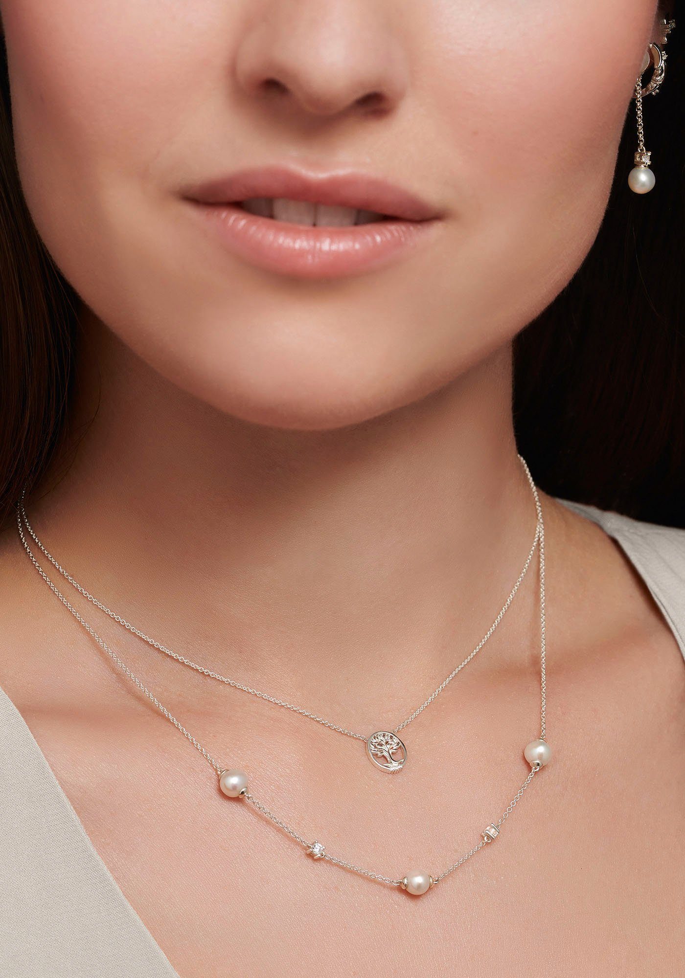 THOMAS SABO Perlenkette, mit Zirkonia (synth) - mit Süßwasserzuchtperle