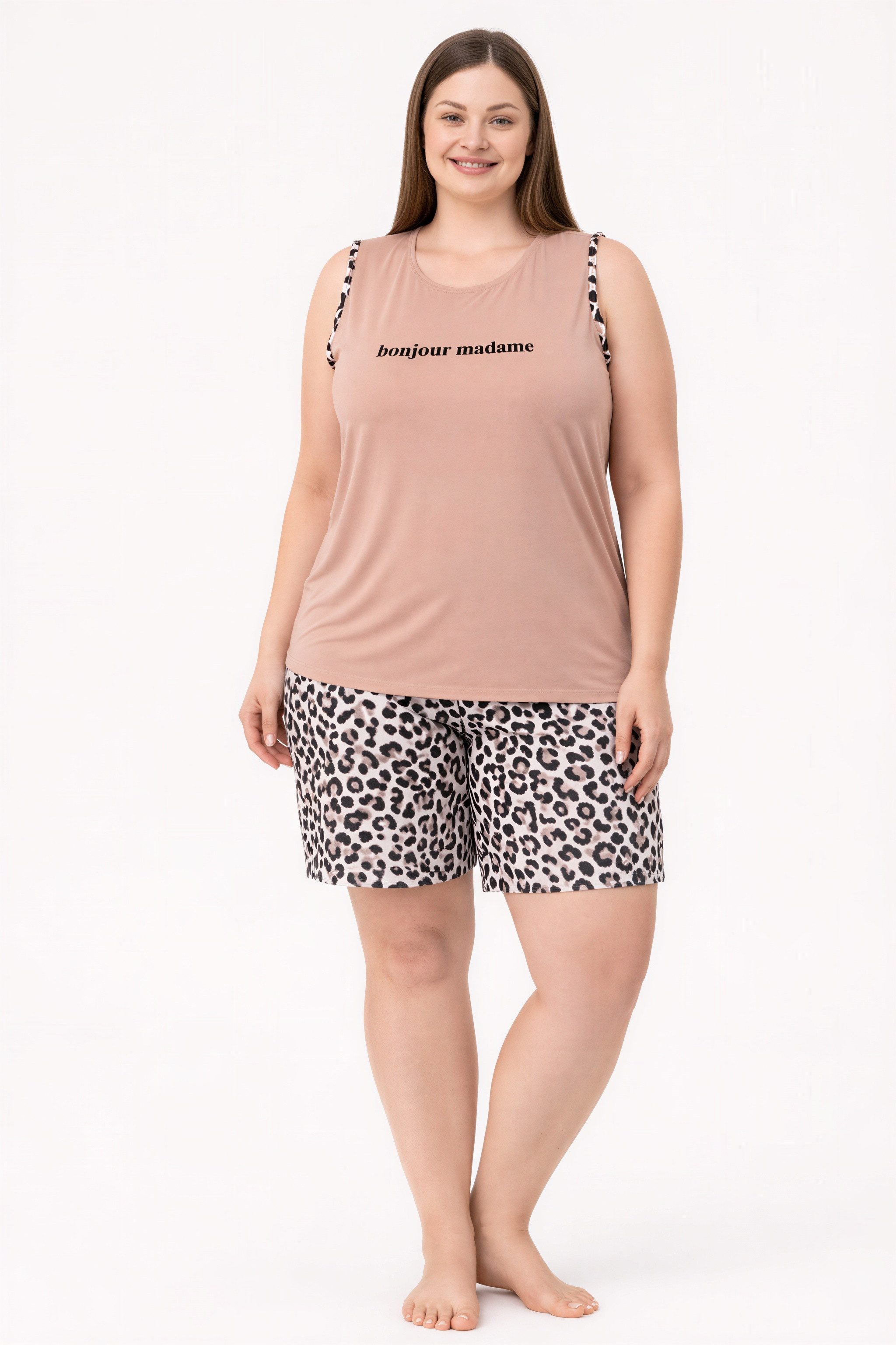 fashionshowcase Pyjama Damen Hausanzug große Größen – Schlafanzug mit Shorts & ärmellosem Top
