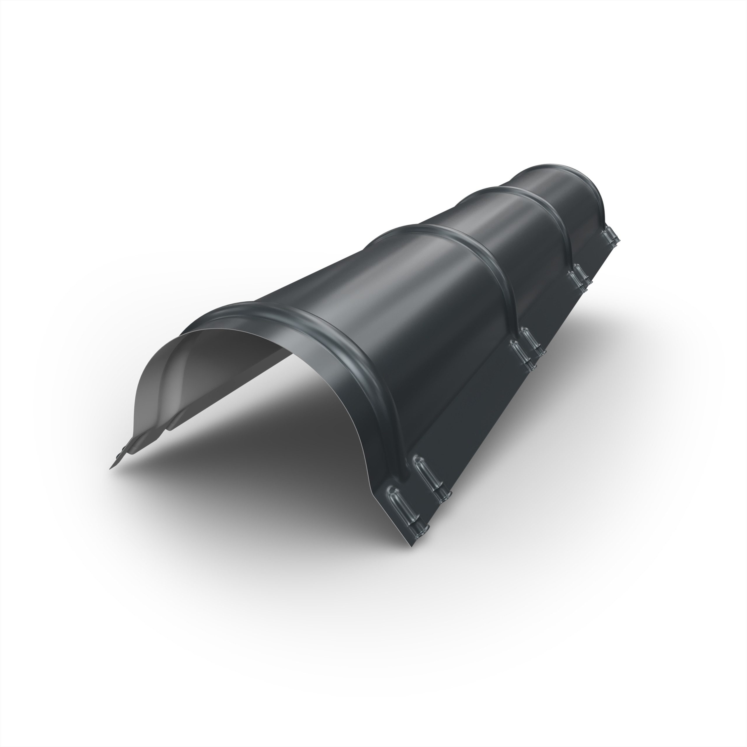BRAVO Glattblech Dachfirst halbrund gerippt 1 m – Firstblech 0,5 mm f. Metalldachziegel, ideal für Gartenhaus, Carport, Garage und Schuppen