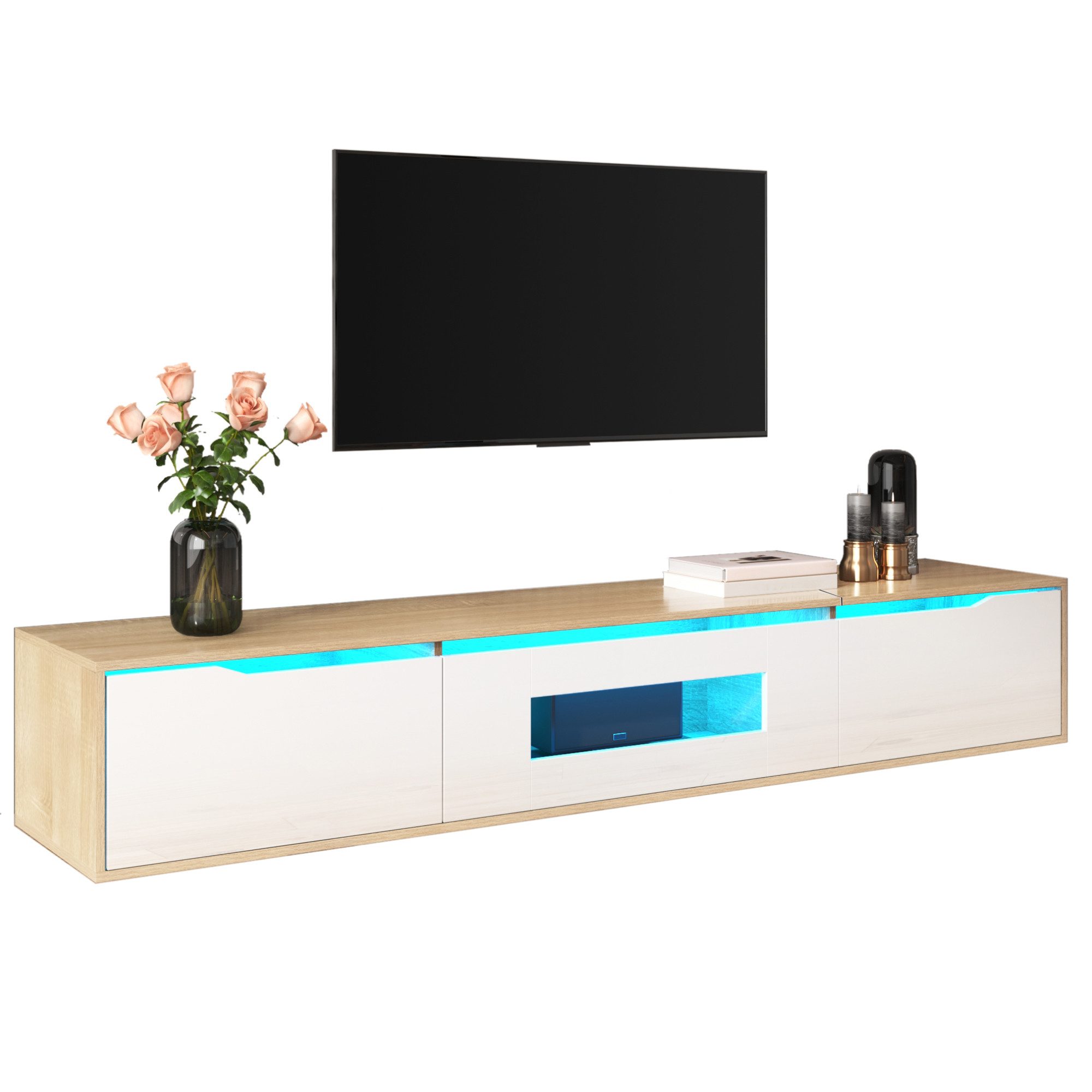 Fine Life Pro TV-Schrank TV-Schrank, Hochglanz-TV-Schrank, (mit farbwechselnder LED-Beleuchtung) farblich passend zu Schwarz und Weiß