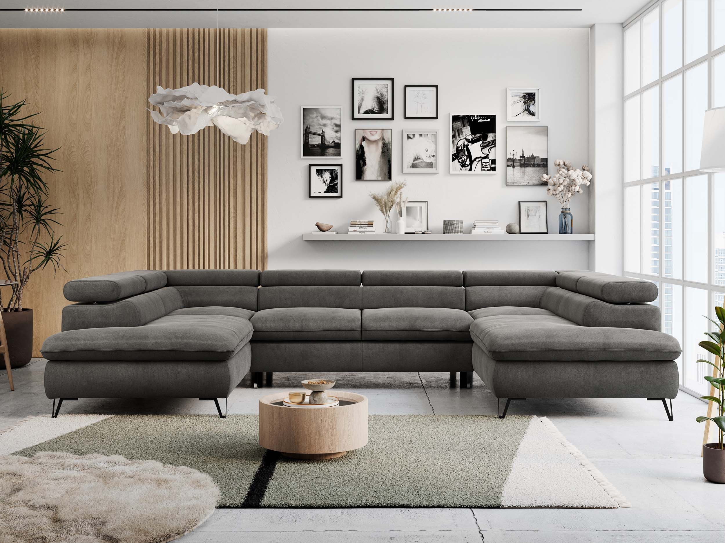 MKS MÖBEL Ecksofa PETER U, Set, Ecksofa U-Form, Wellenfedern, HR35-Schaum, form, Sofa big XXL, Bettkasten, Bettfunktion, Einstellbare Kopfstützen