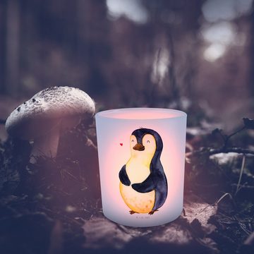 Mr. & Mrs. Panda Windlicht Pinguin Diät - Transparent - Geschenk, Teelichtglas, Windlicht Glas, (1 St), Liebevolles Design