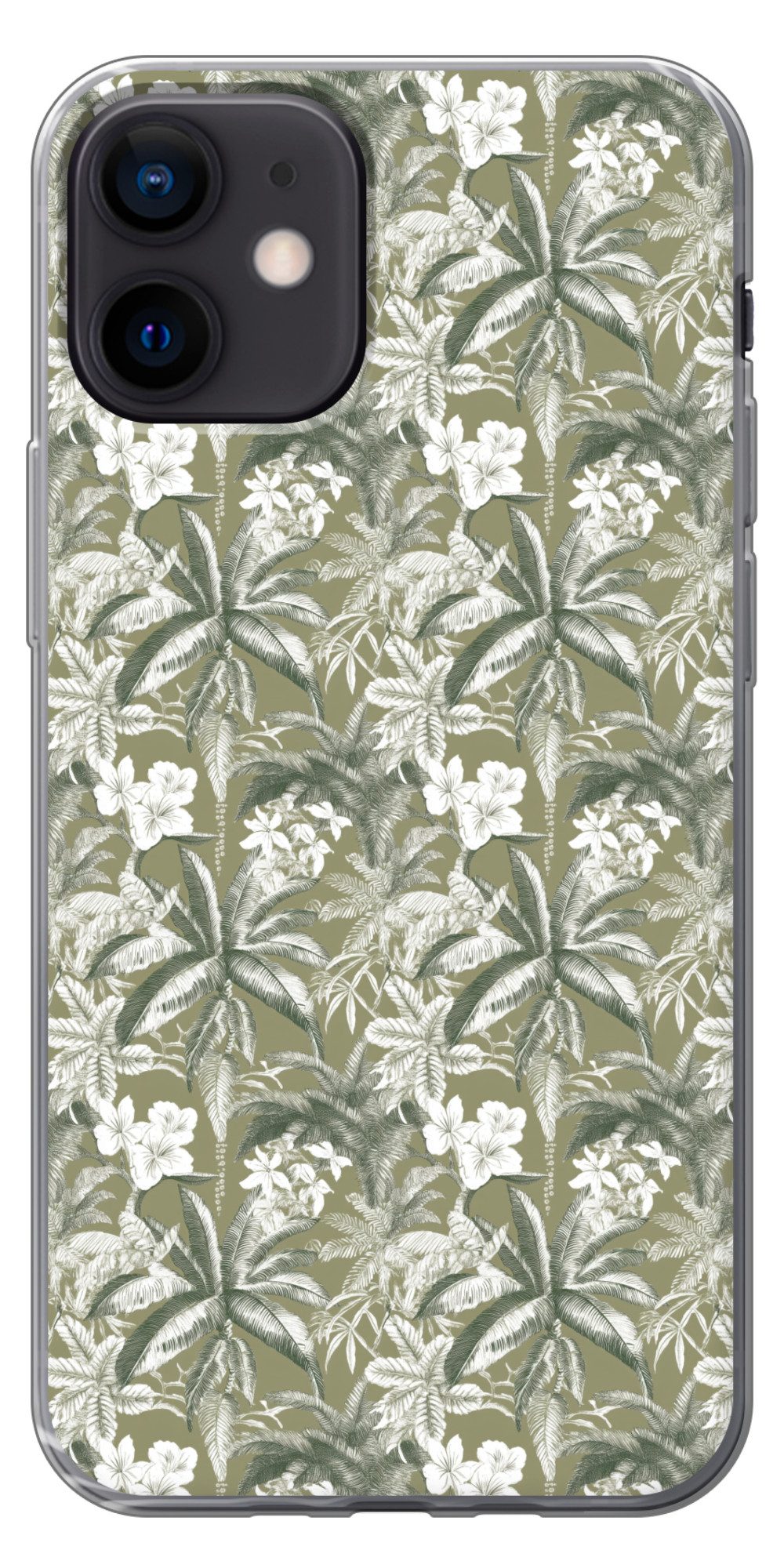 MuchoWow Handyhülle für Apple iPhone 12 Botanisch - Blumen - Grün, Smartphone-Bumper, Print, Handy Schutzhülle Dünn