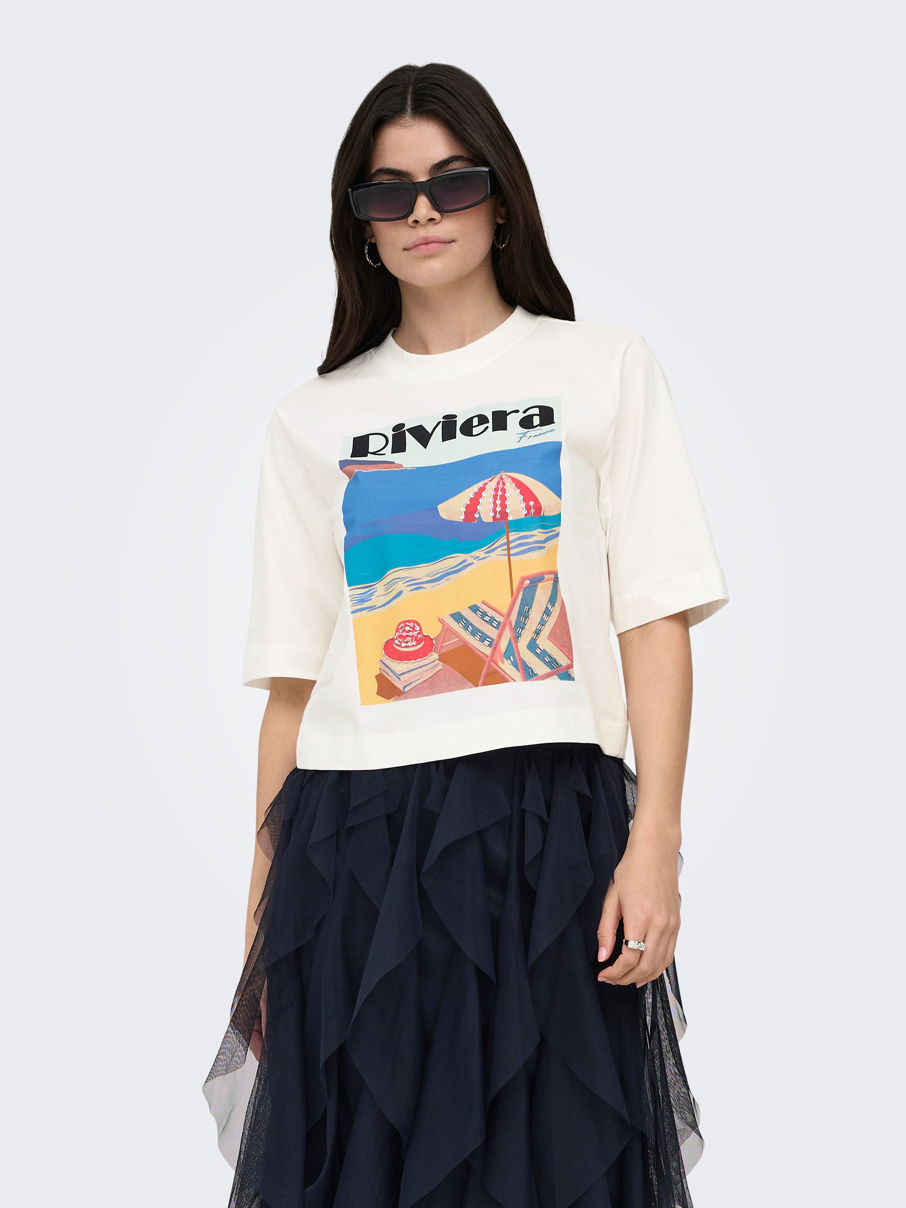 ONLY T-Shirt ONLVEGA NEW S/S VIBE TOP BOX JRS Baumwolle, regular fit, Rundhals