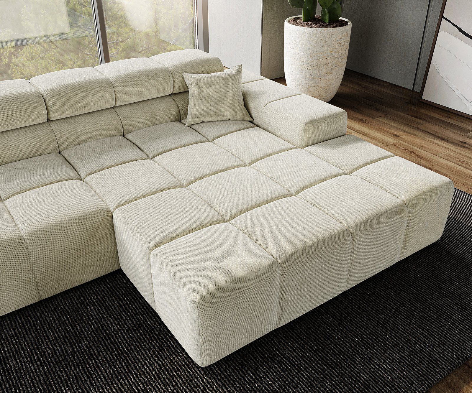 280x180 Strukturstoff Ecksofa DELIFE Beige Recamiere Phia, cm Ecksofa rechts