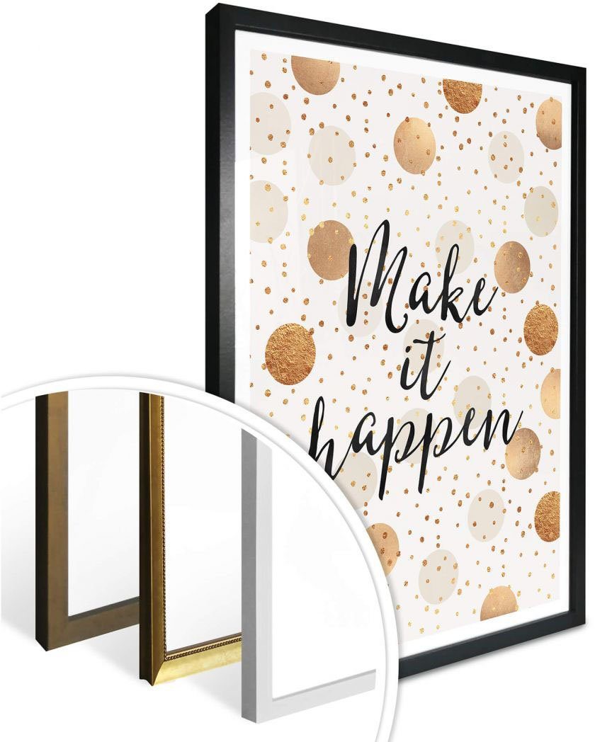 it Wall-Art St) - Make Happen Poster Dots, Schriftzug (1