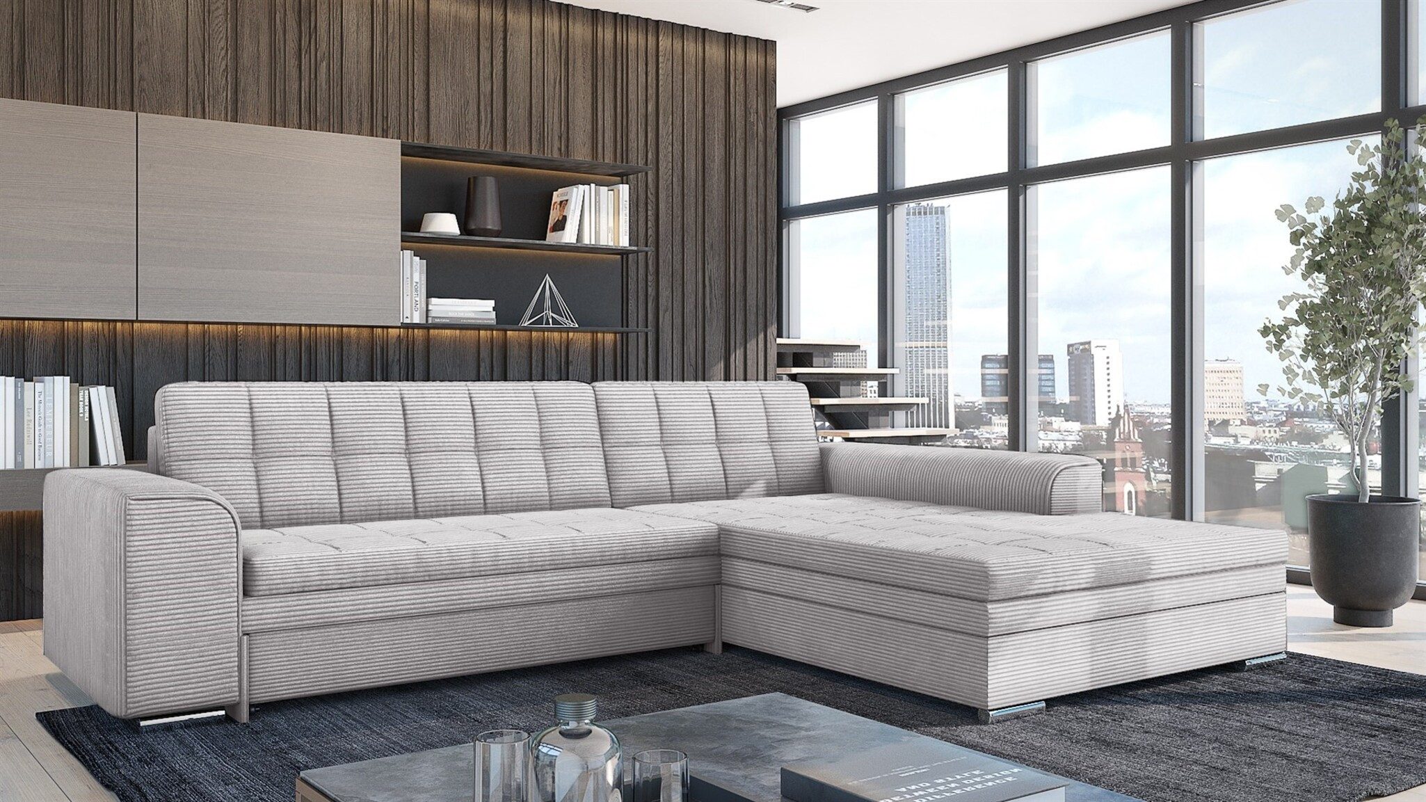 Fun Möbel Ecksofa Schlafsofa LUSAKA mit Ottomane in Stoff, Rundumbezug, Ottomane Links oder Rechts