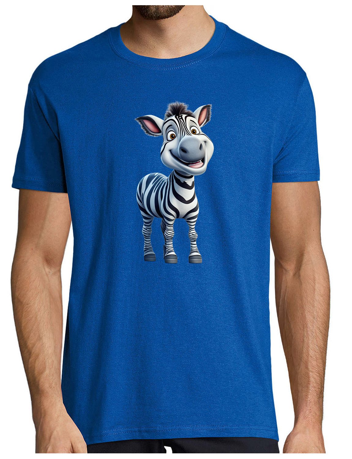 T-Shirt Herren Print Shirt - Cartoon Zebra Brustprint