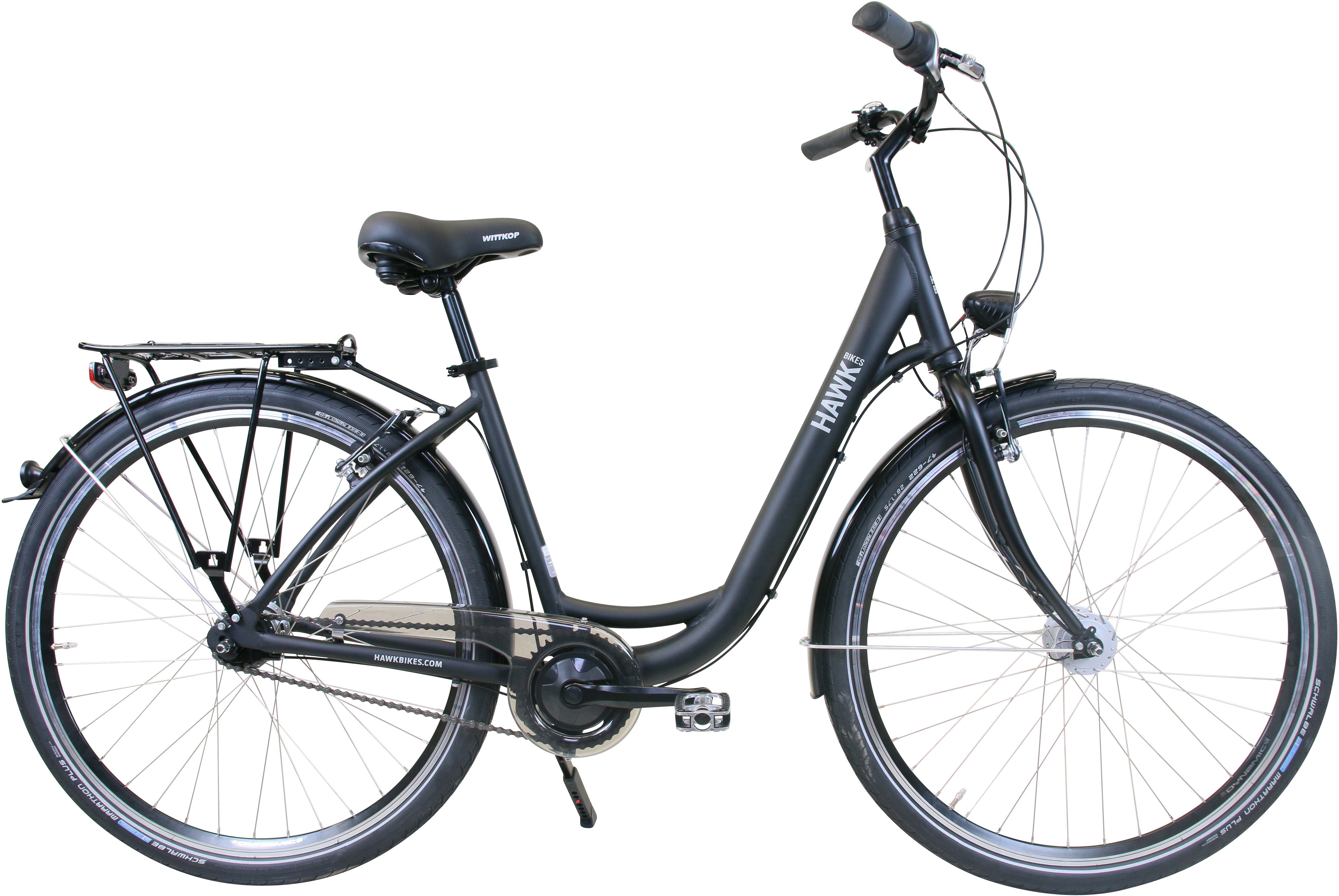 HAWK Bikes Cityrad HAWK City Wave Easy Black, 7 Gang Shimano Nexus Schaltwerk, für Damen und Herren