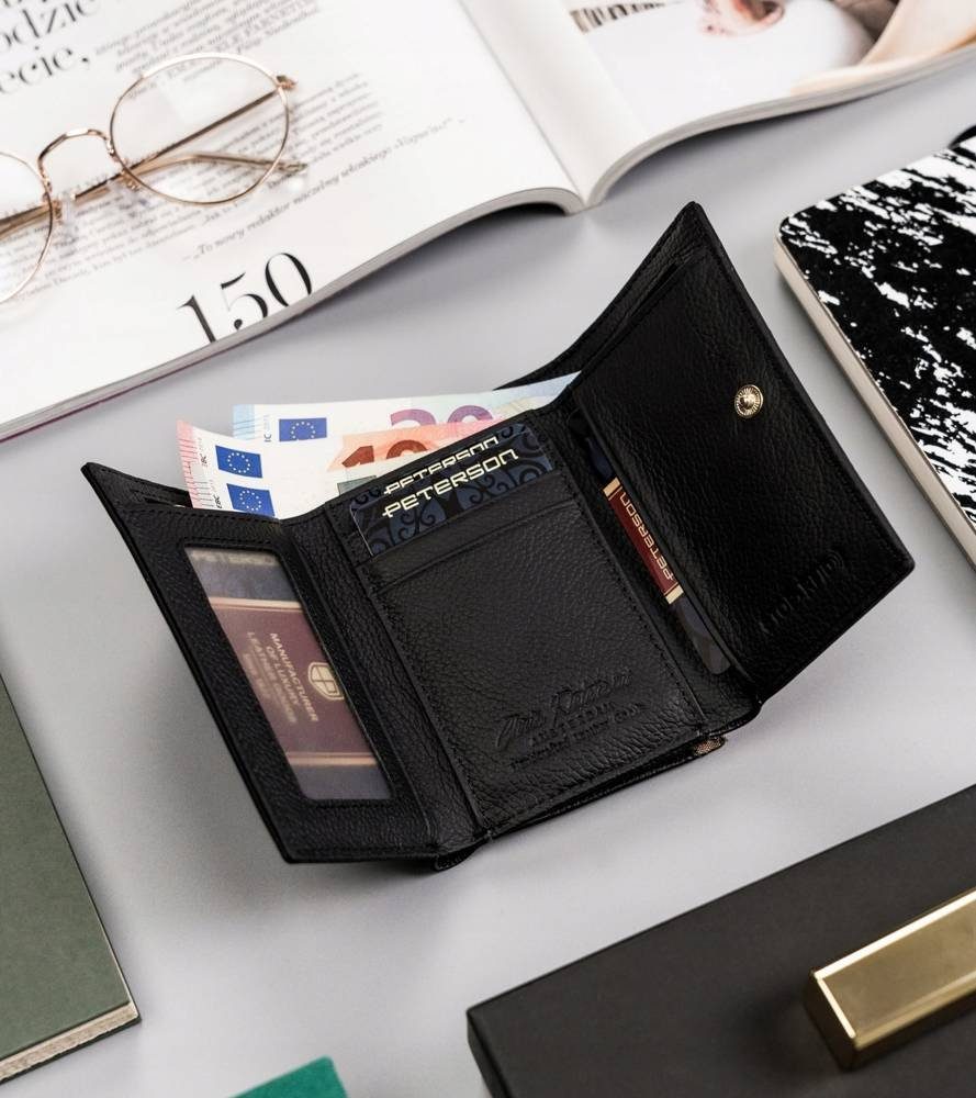 Echtleder Schutz, Damengeldbörse Geldbörse die Schwarz/Boa Brieftasche, Ihre Elegante RFID kleine Erwartungen PETERSONⓇ erfüllt.