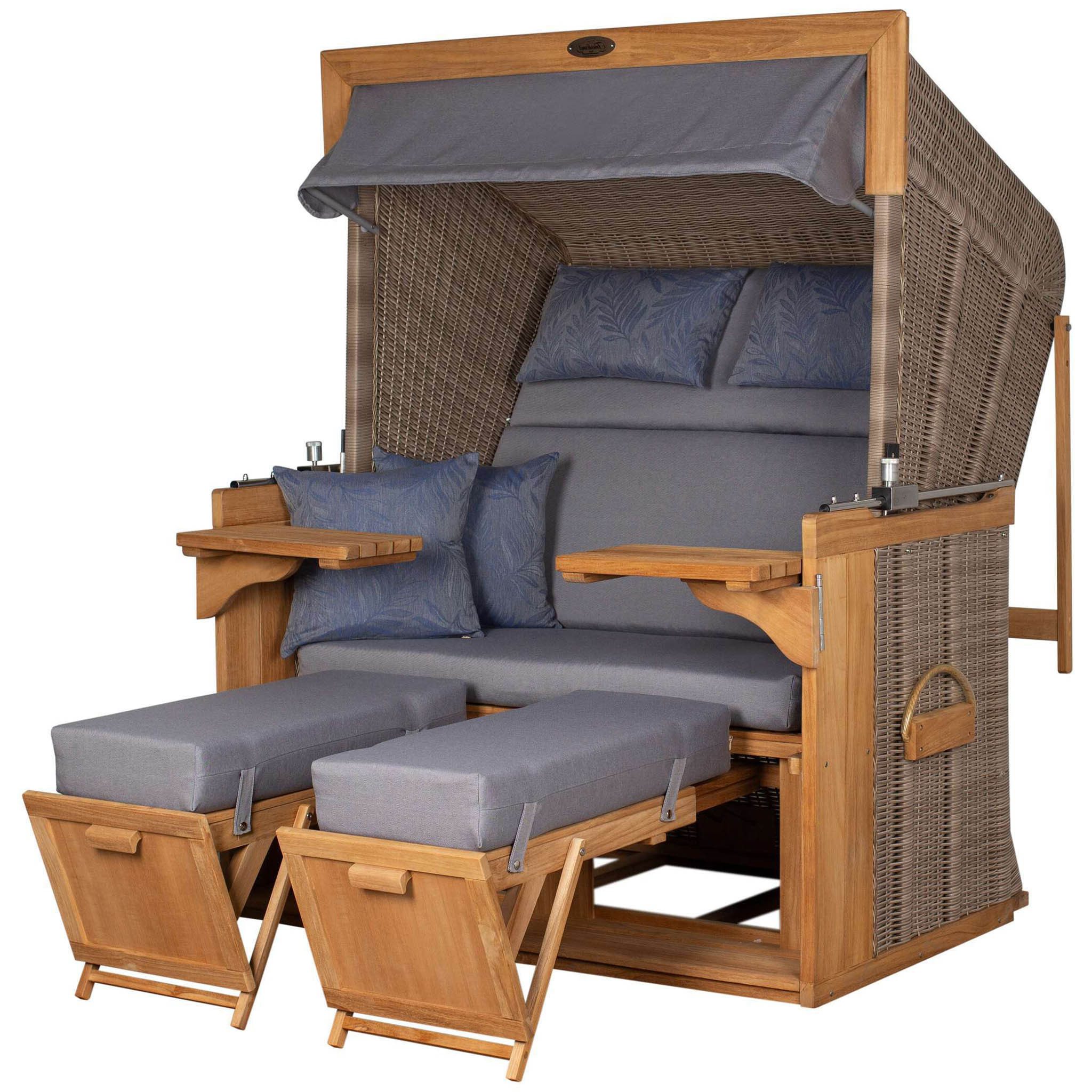 deVries PURE® Strandkorb Friesland Sylt XL - PE white kubu - Dessin 253, BxTxH: 135x90x165 cm, Volllieger, Nordsee-Strandkorb, (Strandkorb-Komplettset, 2-tlg., Strandkorb mit bequemer Polsterausstattung und inkl. Schutzhülle), Windschutzfolie, bequeme Kissenausstattung, Schutzhülle