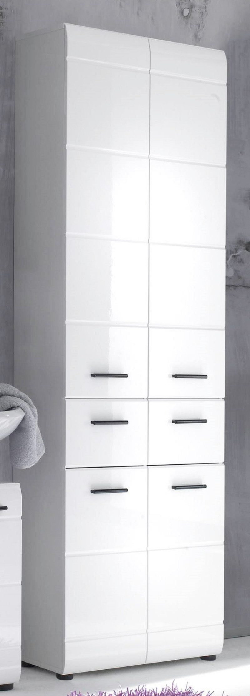 trendteam Hochschrank Hochschrank breit Skin, weiß Hochglanz (1-St) Badschrank