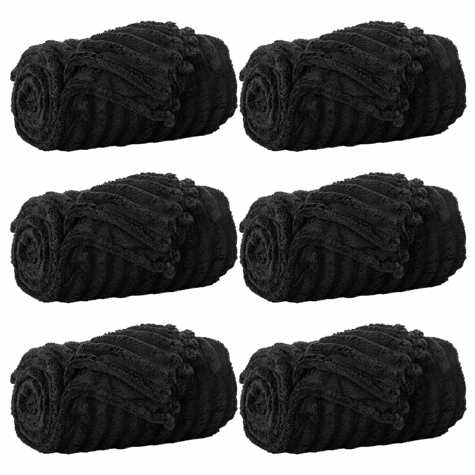 vidaXL Bettüberwurf Wohndecken 6 stk. Schwarz 240 x 220 cm 8.76 kg Fleece