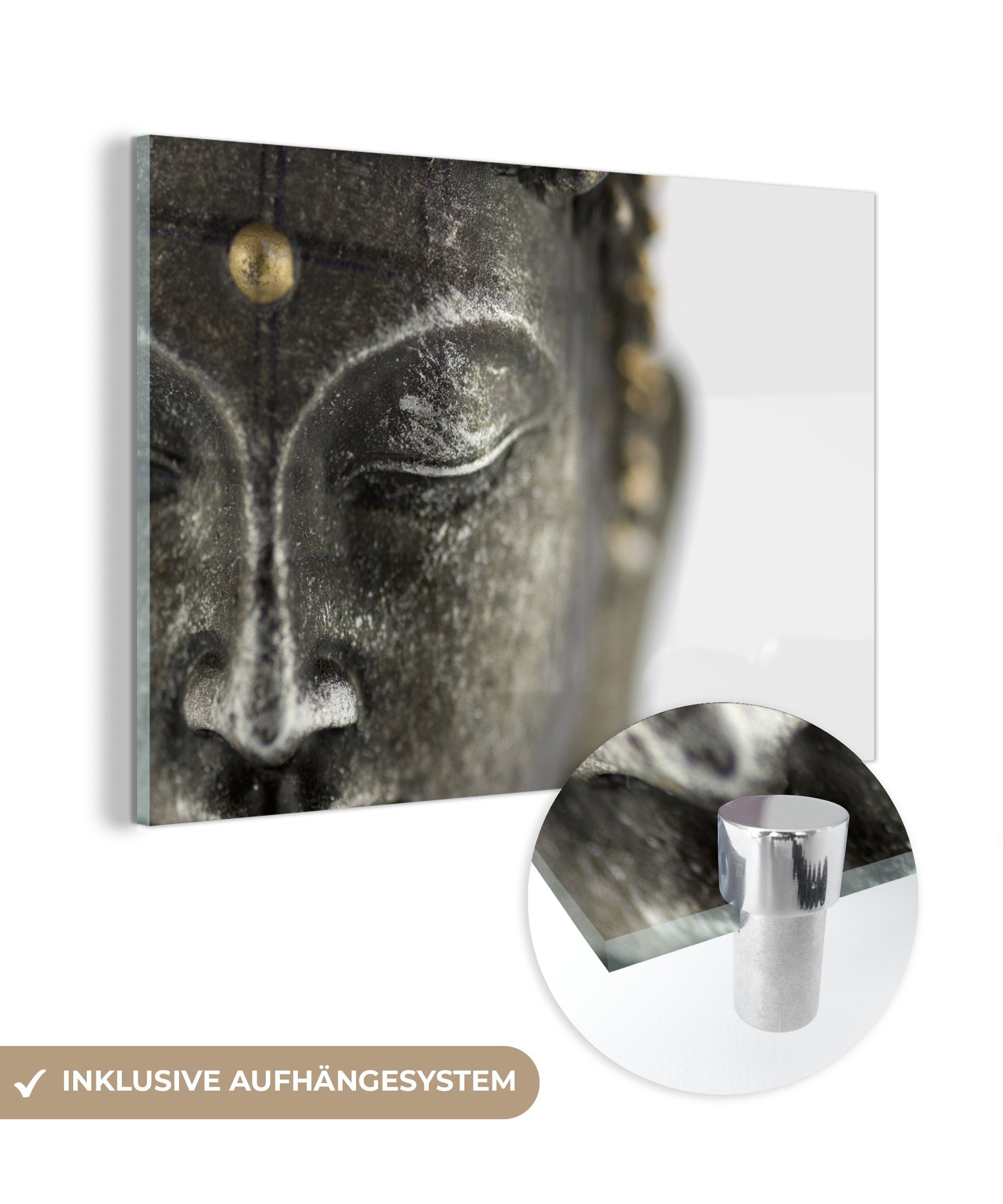 MuchoWow Acrylglasbild Buddha - Gesicht - Weiß, (1 St), Acrylglasbilder Wohnzimmer & Schlafzimmer
