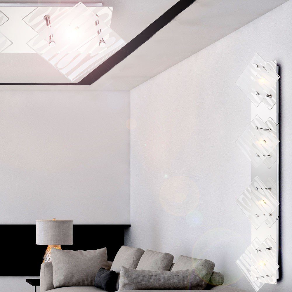 nicht Leuchtmittel Glas Deckenleuchte, LED Ess Zimmer Wohn Decken Globo Hochwertige Leuchte inklusive, Chrom Beleuchtung