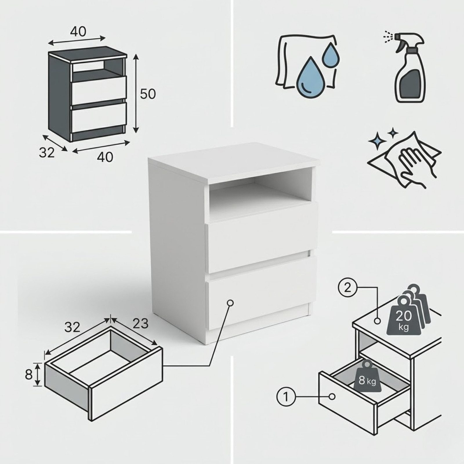 SCENA LIVING Nachttisch Nachtschrank AURI, 40 x 50 x 32 – Bild 5 von 5