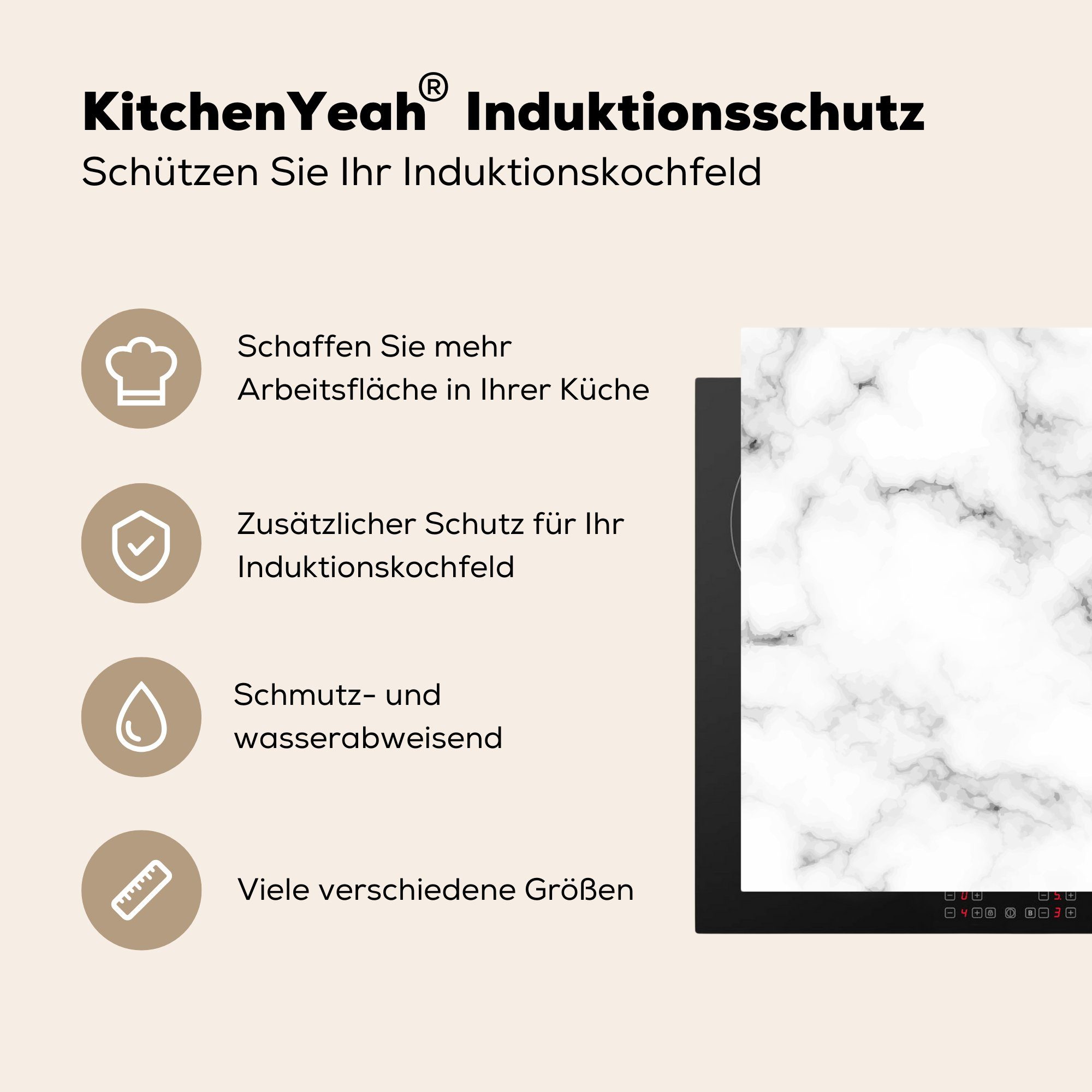 Induktionskochfeld Schwarz, küche, (1 Ceranfeldabdeckung Herdblende-/Abdeckplatte Vinyl, - Marmor Schutz - MuchoWow tlg), die Textur für cm, 81x52 Grau -