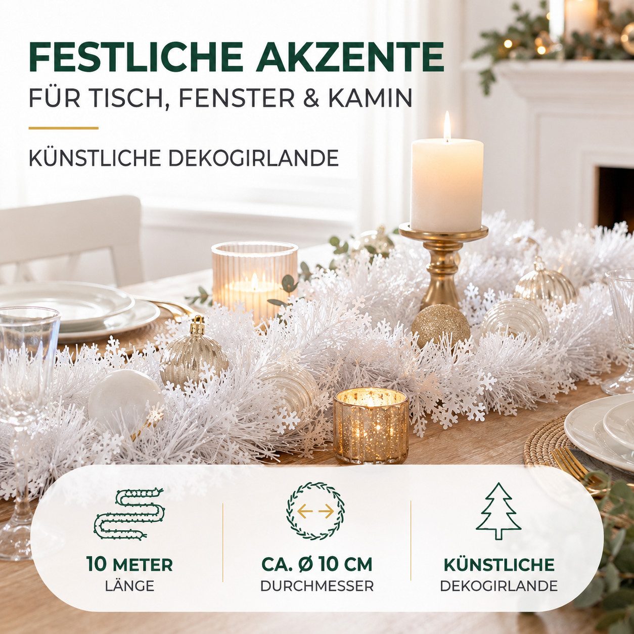 Kunstgirlande Künstliche Weihnachtsgirlande, 10 m lang, grün oder weiß, Weihnachtswunder®, Flexibel einsetzbar / Einfach zu formen – Bild 4 von 5