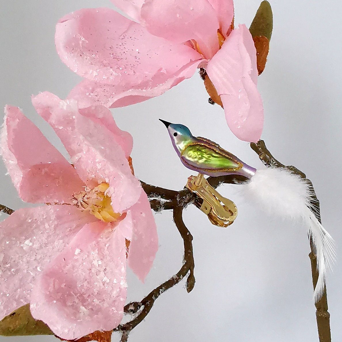 Schatzhauser Christbaumschmuck Vogel, Minivogel Vögelchen lila/türkis 5,5cm (1-tlg), mundgeblasen, handbemalt