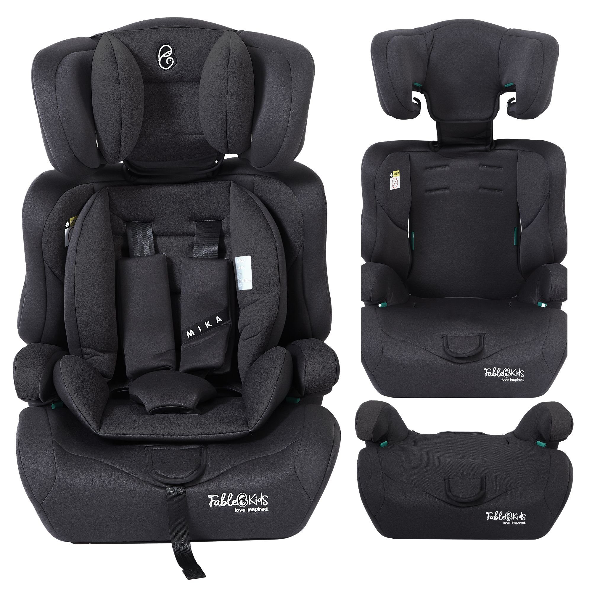 FableKids Autokindersitz Sitzerhöhung i-Size 76–150 cm, vorwärtsgerichtet, 3-Punkt-Gurt, ab: 15 Monaten, bis: 12 Jahre, Pflegeleicht: Bezug abnehmbar und waschbar