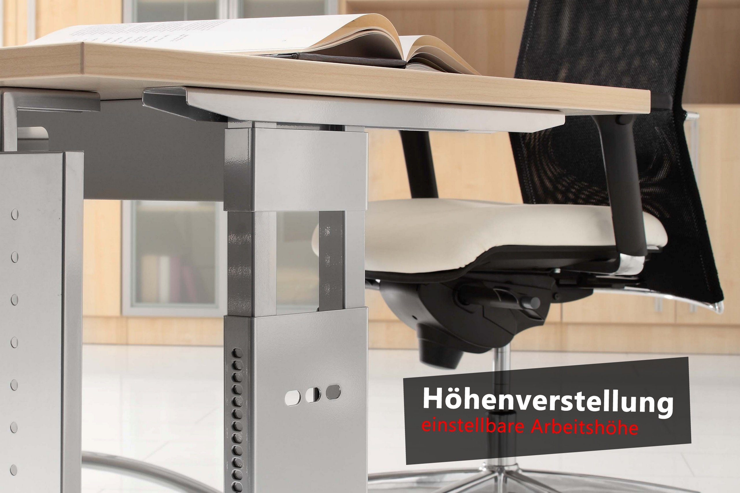 - - 120 x Silber Serie-F, 80 Gestell: bümö Schreibtisch cm Schreibtisch Rechteck: Dekor: Eiche