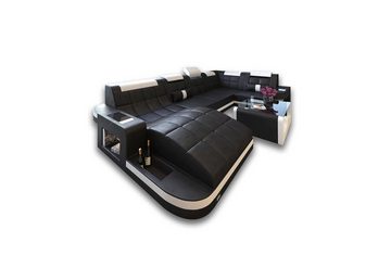 Sofa Dreams Wohnlandschaft Leder Ledercouch Sofa Wave U Form Ledersofa, Couch, mit LED, wahlweise mit Bettfunktion als Schlafsofa, Designersofa