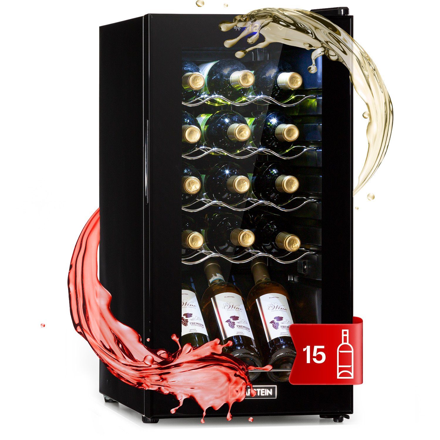 Klarstein Weinkühlschrank Shiraz 15 Slim Uno, für 15 Standardflaschen á 0,75l,Wein Flaschenkühlschrank Weintemperierschrank Weinschrank Kühlschrank