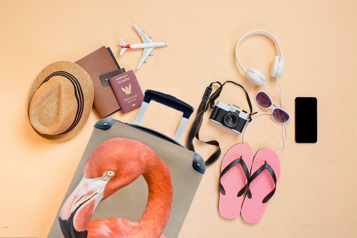 Nahaufnahme 4 rollen, Ferien, in Reisekoffer Trolley, Flamingos eines Eine mit für Handgepäck Reisetasche Handgepäckkoffer Ruhe, MuchoWow Rollen,