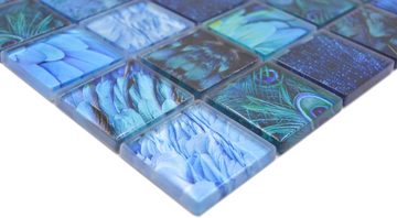 Mosani Mosaikfliesen Glasmosaik Crystal Mosaik blau glänzend / 10 Mosaikmatten