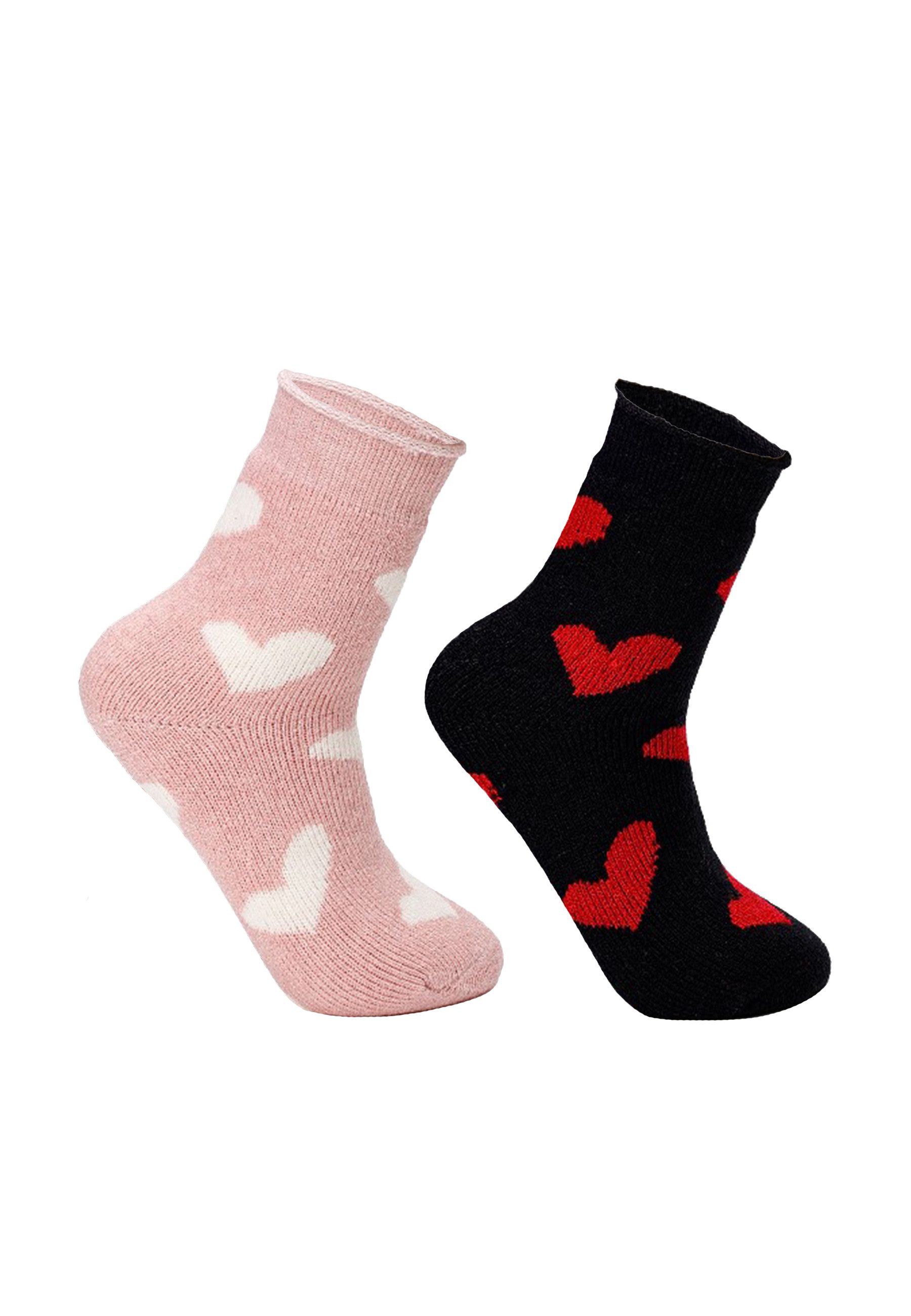 Socken Damen Kuschel Socken 2er Pack Thermosocken Herzmuster Größe 35–42