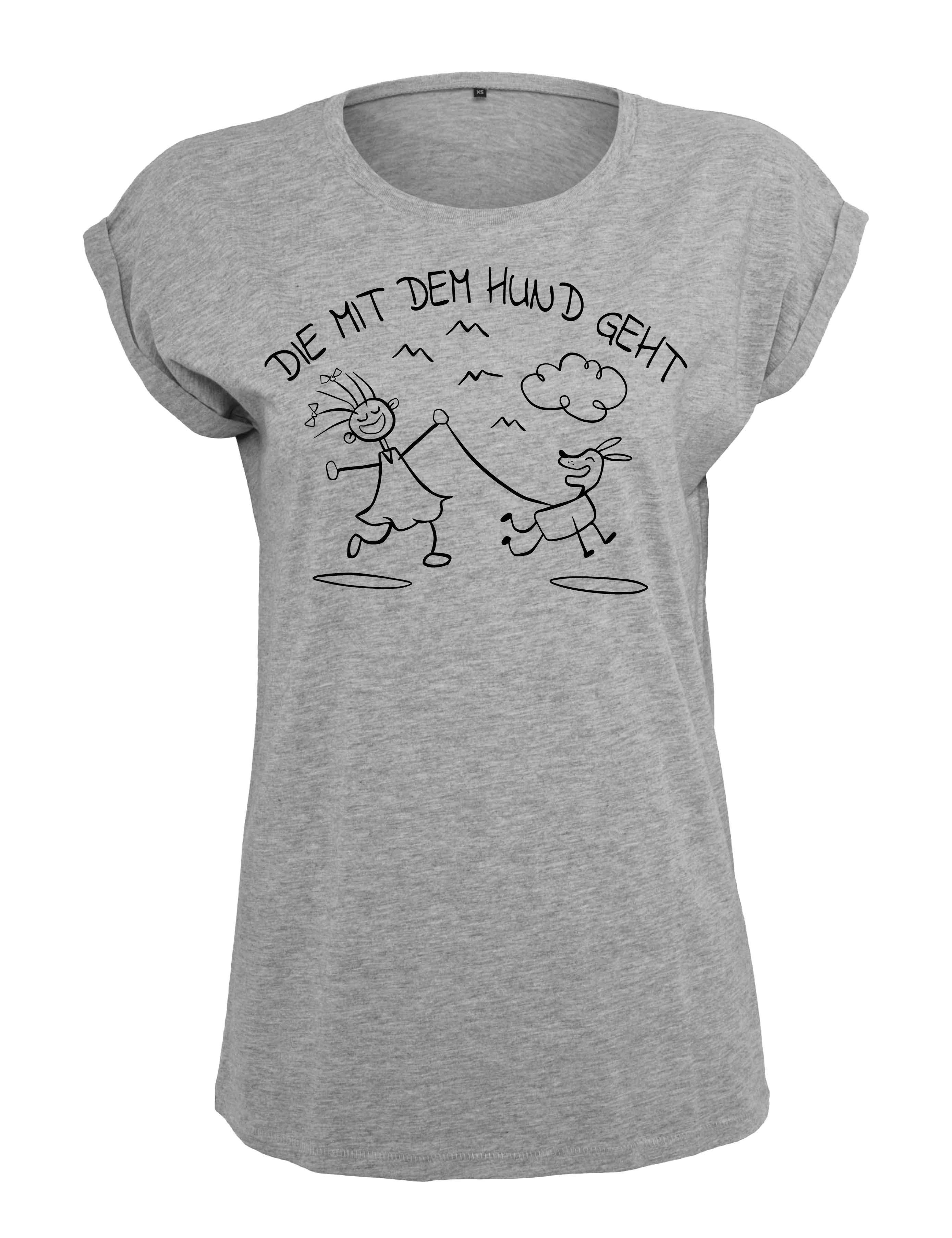 Youth Designz Print-Shirt Die Mit Hund Geht" Damen T-Shirt Statement Geschenk Frauen Motiv mit stylischen Frontprint für Frauen