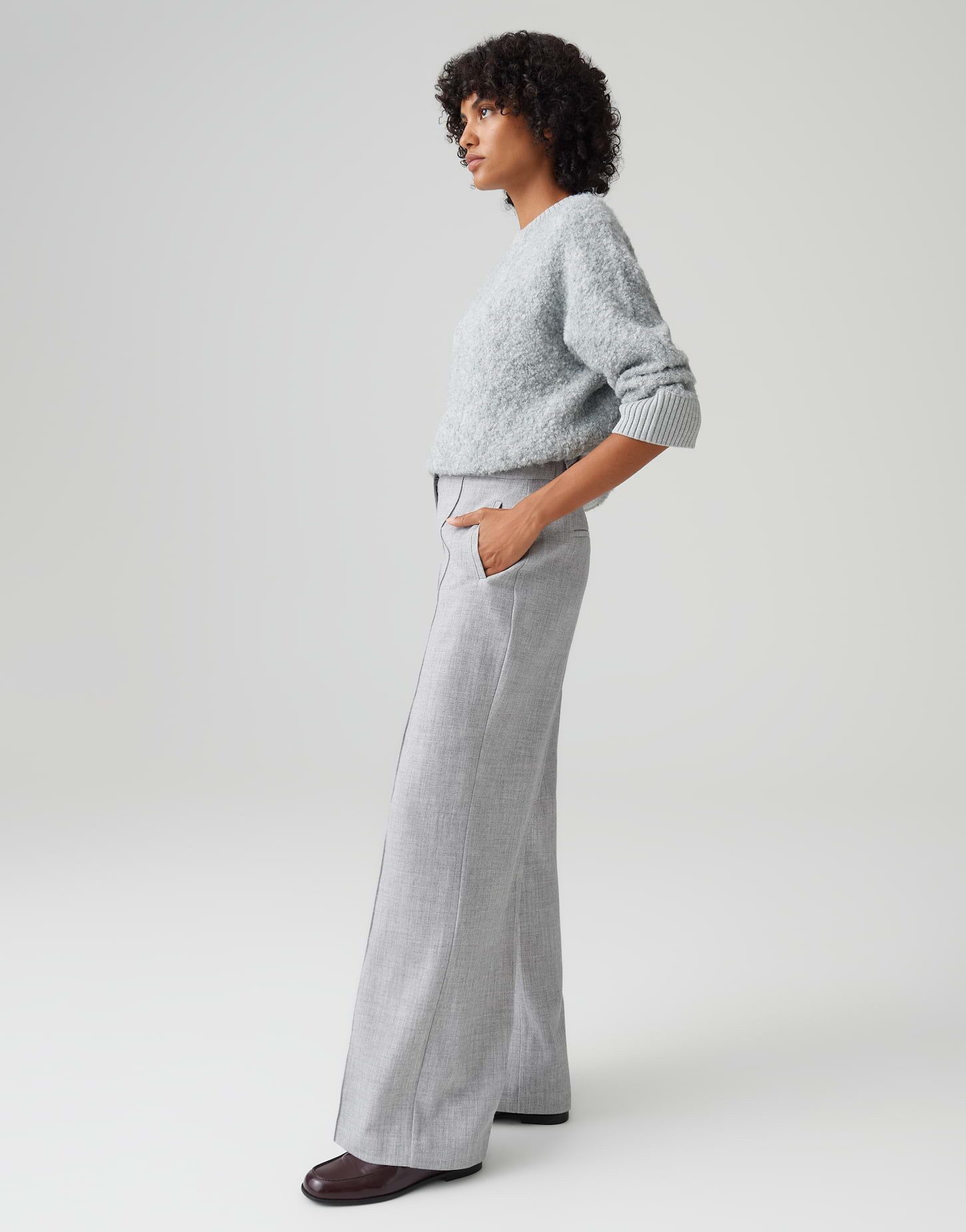 OPUS Stoffhose MAIGA COZY Wide Leg in Mélange Optik weiter, gerader Beinverlauf, natürlicher Griff, fließender Fall