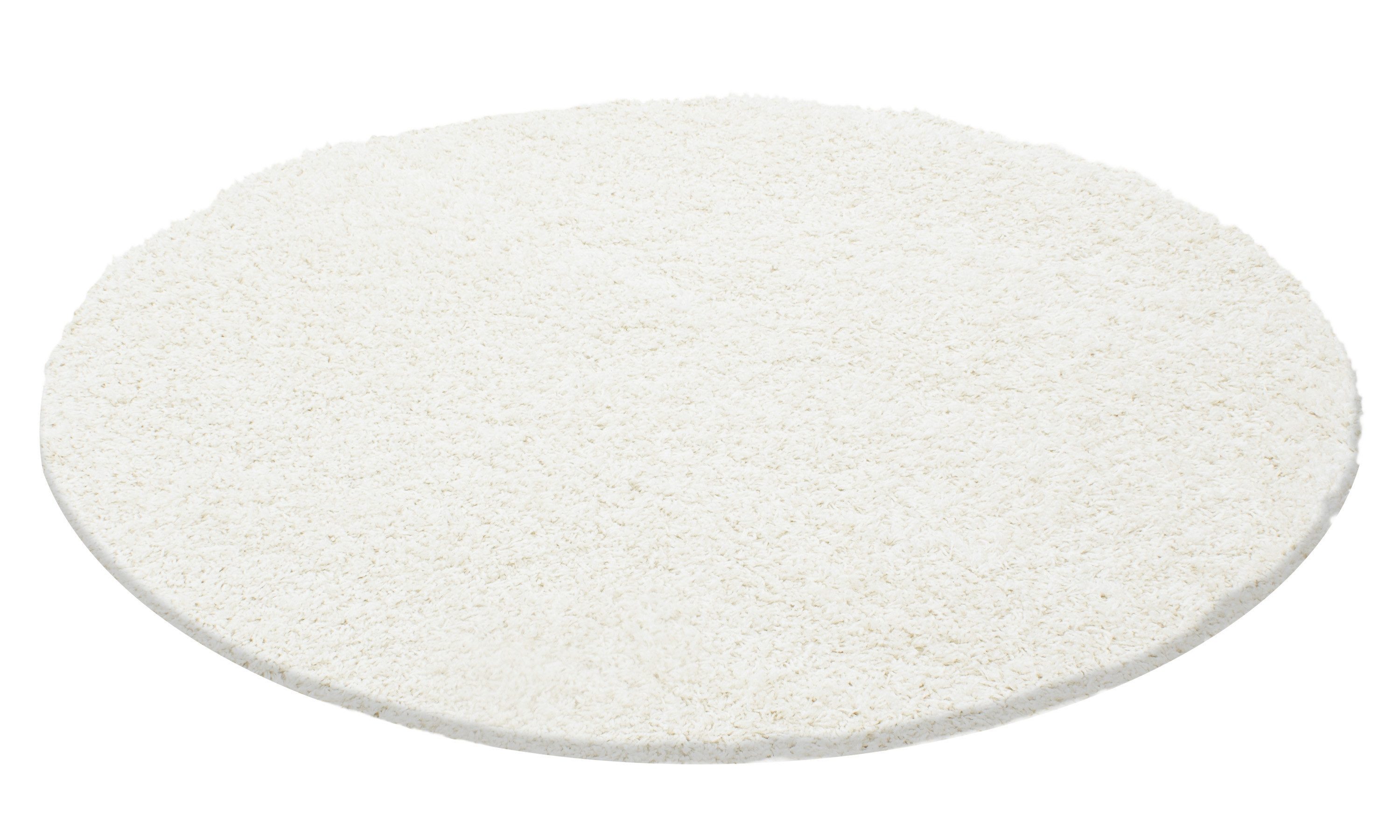 KADIMA DESIGN Teppich RHEIN Shaggy Langflor Wohnzimmer Schlafzimmer Waschbar Einfarbig, Rund, Höhe: 32 mm, Creme, 80x80 cm, …