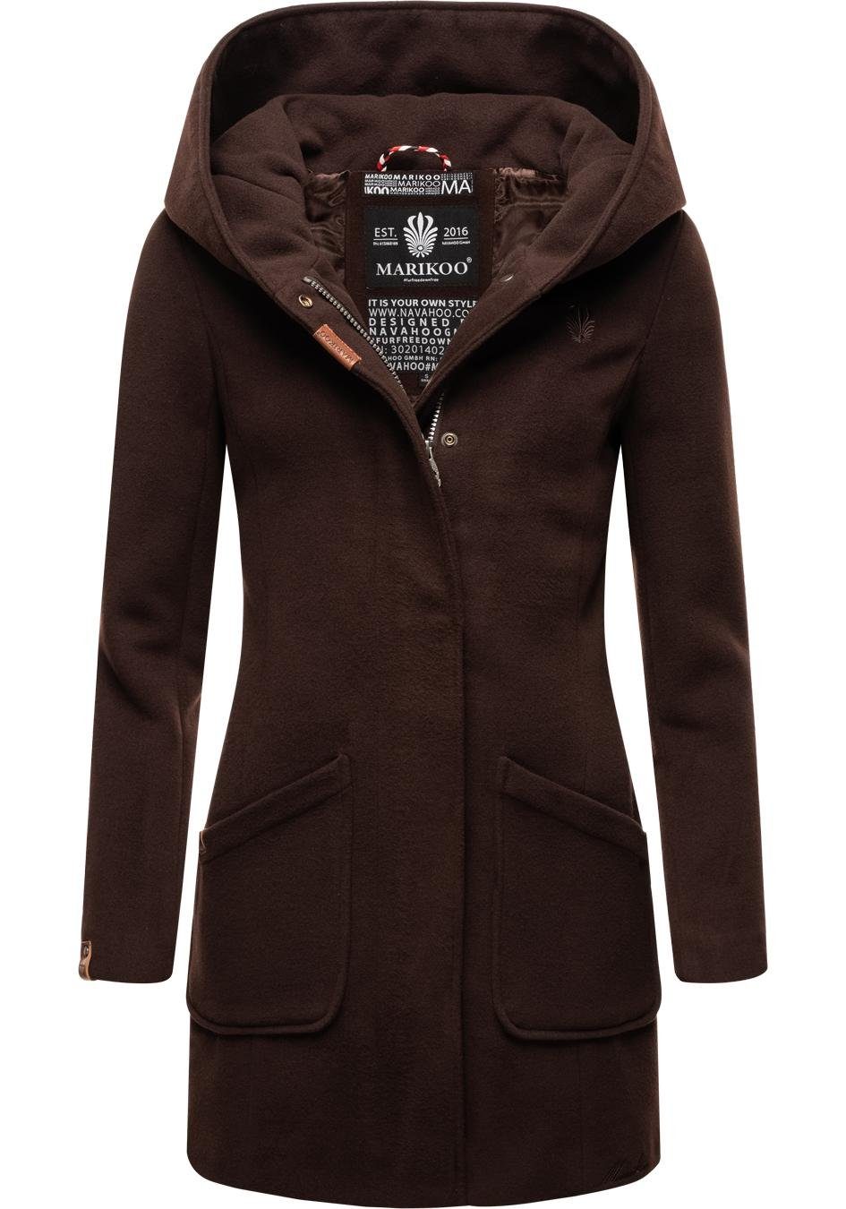 Marikoo Wintermantel Maikoo hochwertiger Mantel mit dunkelbraun großer Kapuze