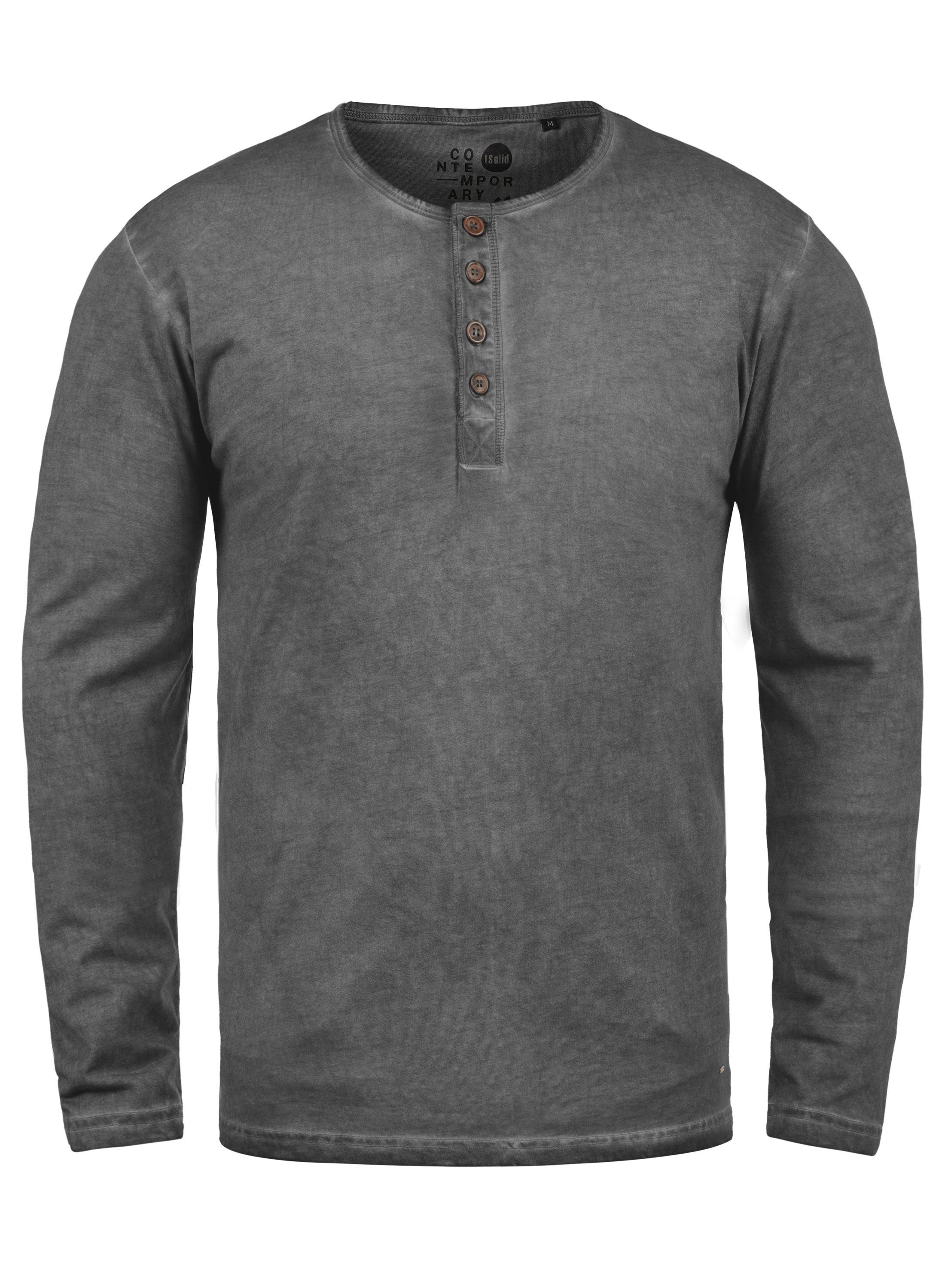 Solid Rundhalsshirt SDTimur Longsleeve Used-Look Dark mit Grey Waschung (2890)