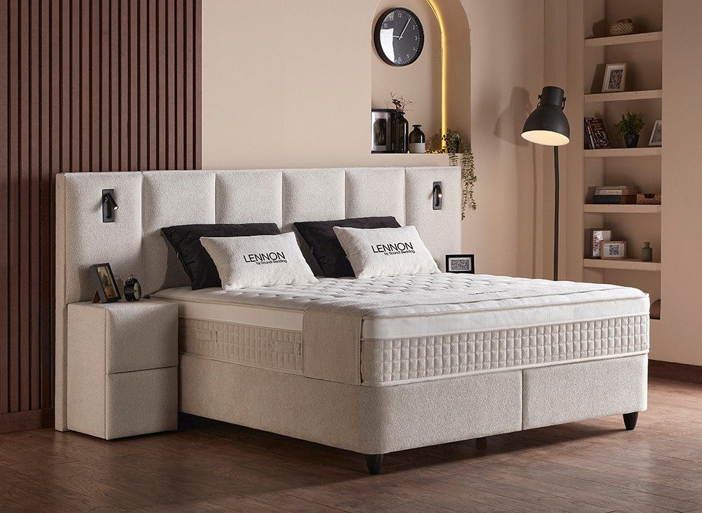 abc bedding Boxspringbett LENNON Premium Stauraumbett, Komfortbett - Doppelbett, Luxusbett, Funktionsbett mit Bettkasten