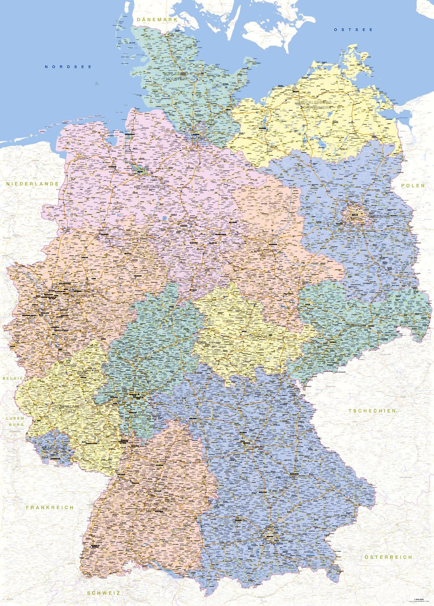Version Poster, Landkarten Map empireposter Deutschlandkarte, Germany 1:640.000 - German
