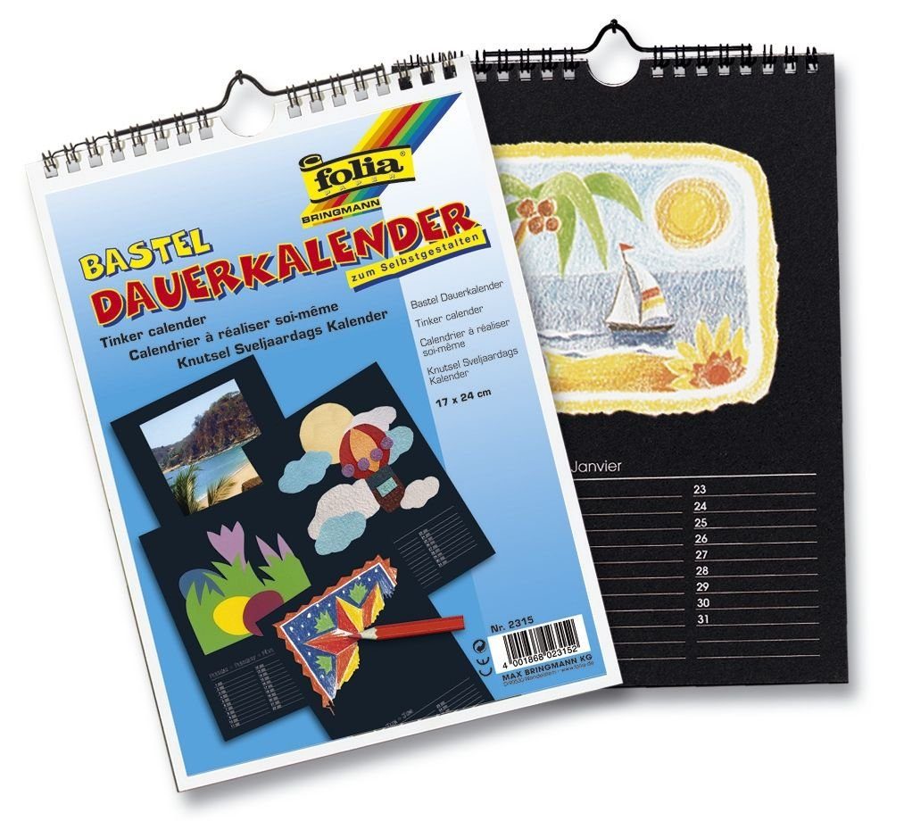 Folia Kalender zum Selbstbasteln Bastelkalender - 17 x 24 cm schwarz 13 Blatt + 1 zusätzliches Deckblat