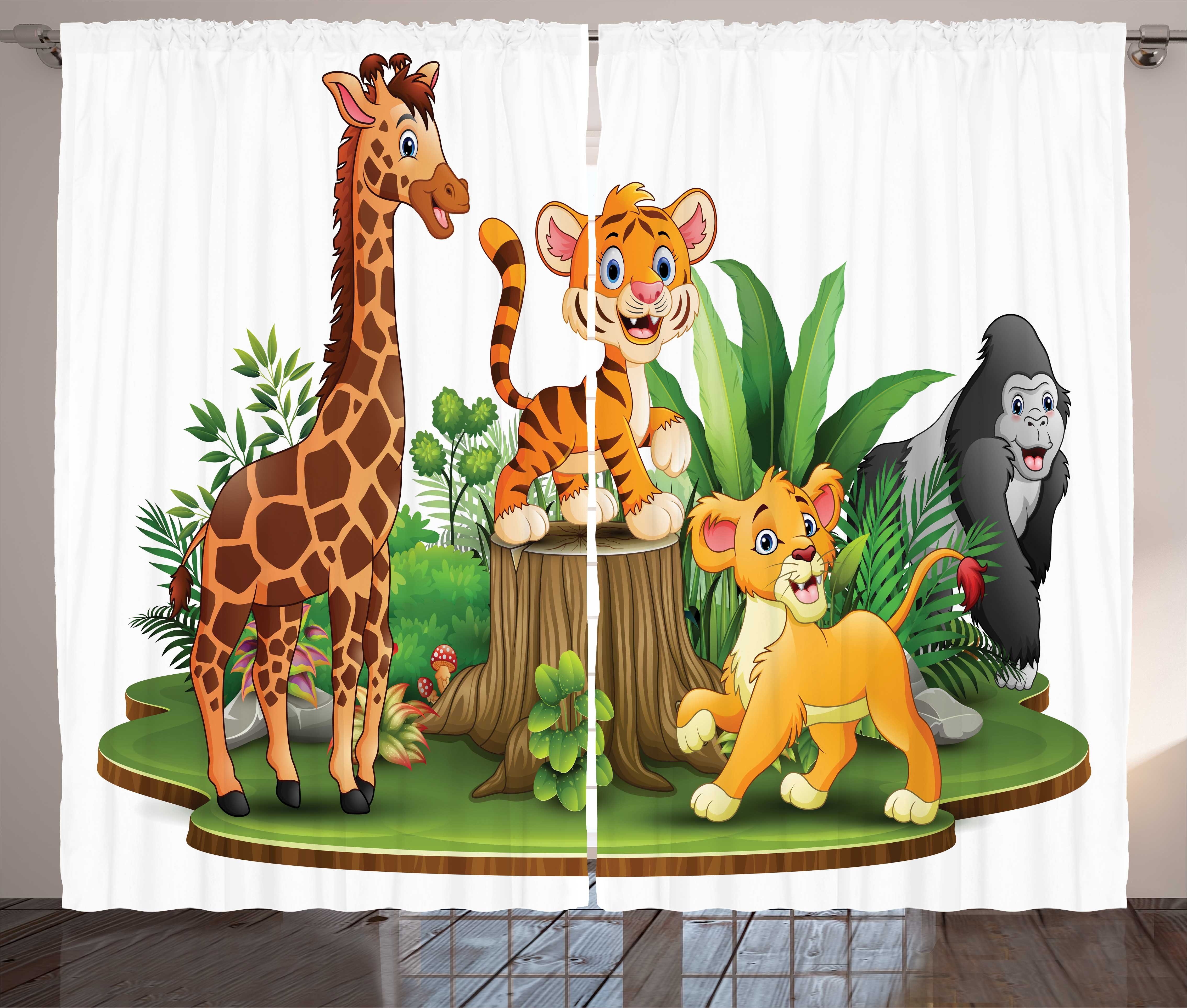Gardine Schlafzimmer Kräuselband Vorhang mit Tier Wald Abakuhaus, Schlaufen Bunte und Wildlife Haken