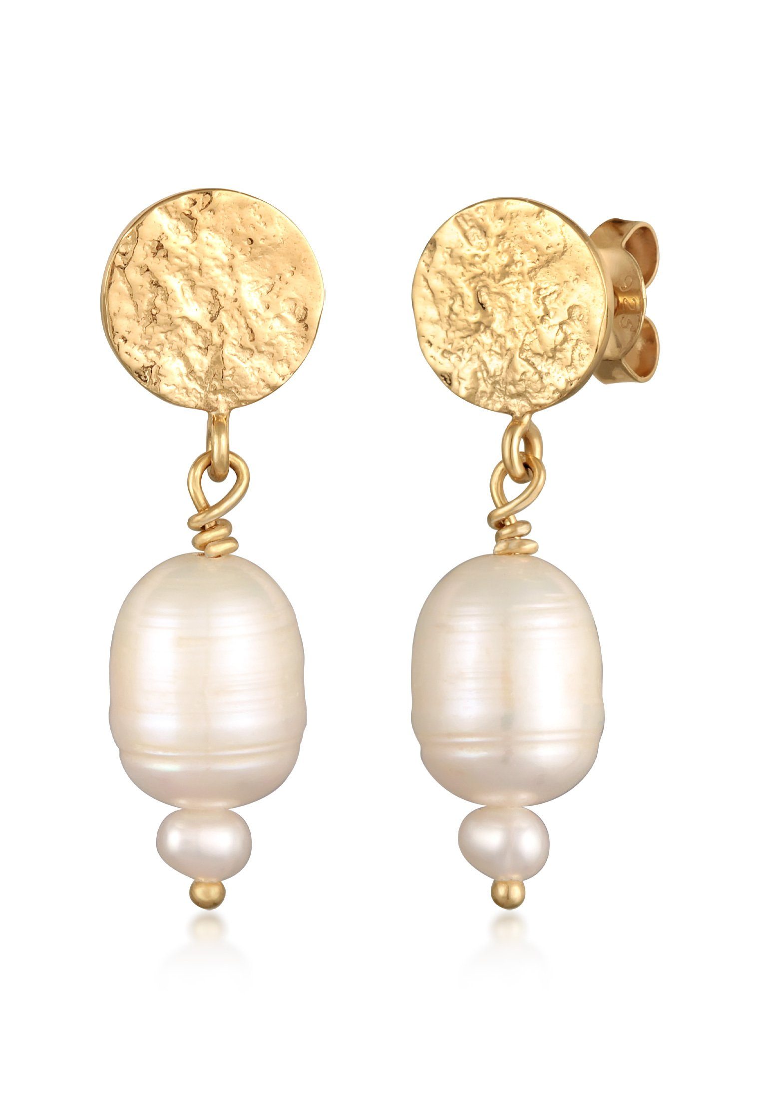 Valentinstagsgeschenk Elli Premium Perlenohrringe Süßwasserperlen Barock 925 Silber vergoldet, Plättchen, goldfarben