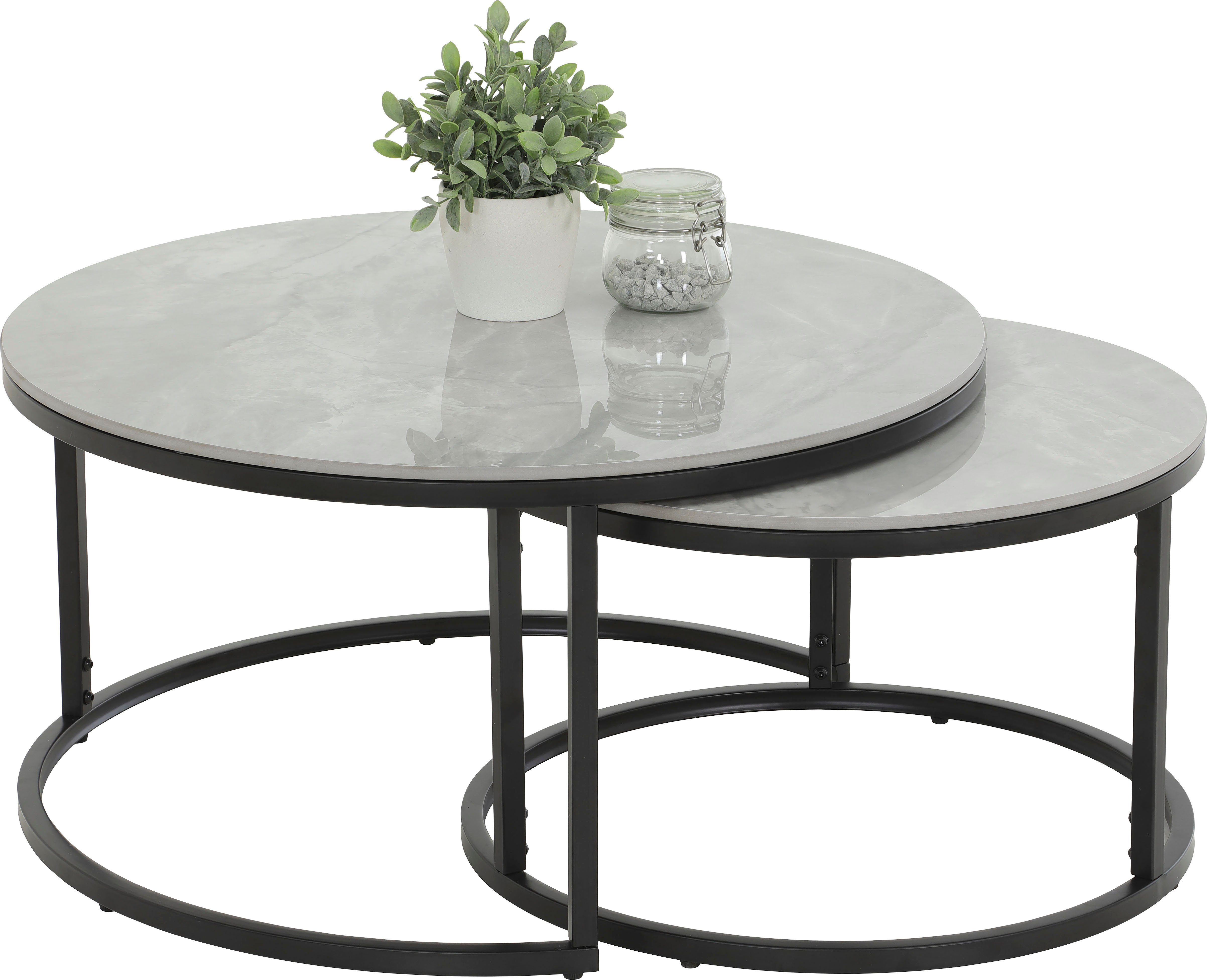 HELA Satztisch LUIS Topseller, Couchtisch rund (Set, 2-St), 2er Set, 12mm Sinterstein; Marmoroptik, Boho Wohnzimmertisch