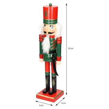 ECD Germany Nussknacker Weihnachten Holzfigur König Puppet Marionette Ornament Nussbrecher, 25cm mit roter Hut und Säbel aus Holz handbemalt Unikat